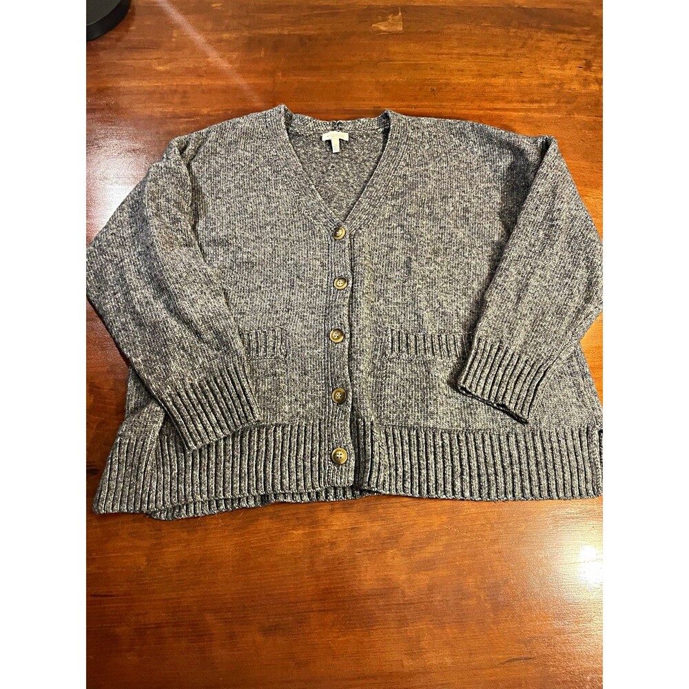 Ella Moss Women's Gray Knit V-Neck Button Front Cardigan Sweater L